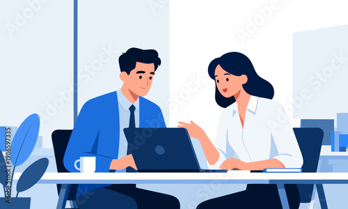 Flat vector illustration of two young professionals business