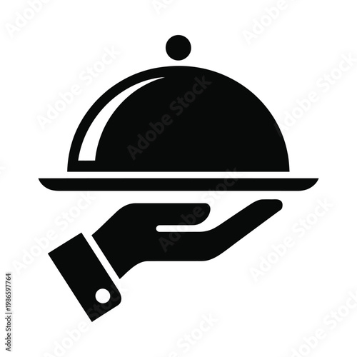 Black icon of a hand holding a covered serving dish