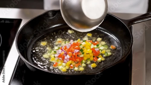Colorful Vegetables Sizzling in a Skillet for a Fresh Stir-Fry Dish