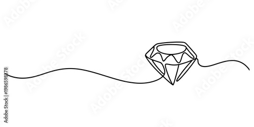Minimalist continuous one line art drawing of a shining diamond gemstone jewel. Vector, illustration