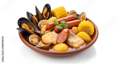 Delicious seafood boil with corn on cob.