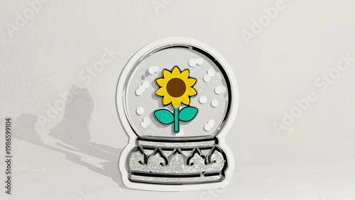 sunflower in a transparent glass dome sticker illustration.ai 