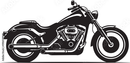 Black motorcycle vector, side view, chopper bike illustration, motorcycle silhouette