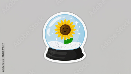 sunflower in a transparent glass dome sticker illustration.ai 