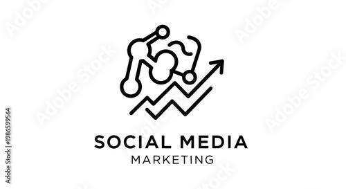 Social Media Marketing Growth Icon: Network, Data Analysis, Upward Trend