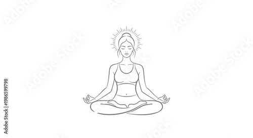 Woman meditating in lotus pose, yoga illustration, serene, spiritual, peaceful, white background