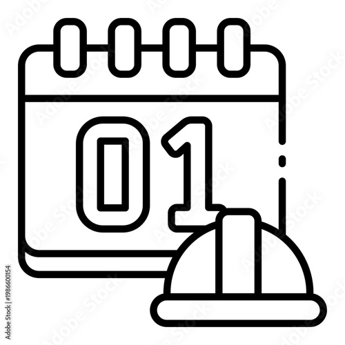 work calendar icon. calendar page with hard hat. labor day schedule. employment and planning