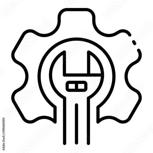 cogwheel icon. gear with wrench inside. engineering and maintenance work. industry and technology