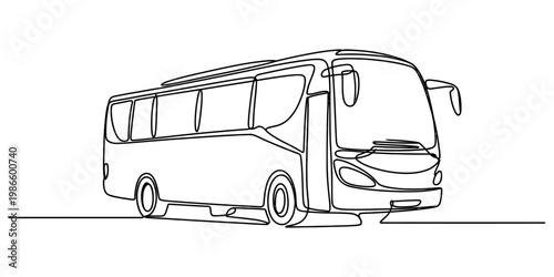 Continuous line drawing of a modern passenger bus for travel and public transportation. Vector, illustration