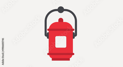 Red vintage bucket with handle and lid, isolated on light grey background, flat design