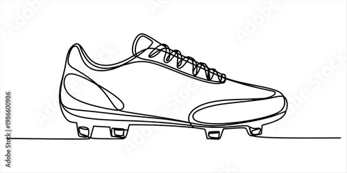 Continuous one line drawing of a professional soccer boot with cleats on a white background Vector, illustration