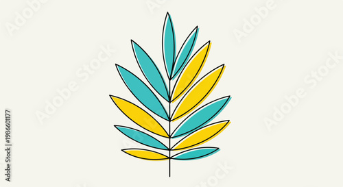A stylized illustration of a leaf with teal and yellow segments