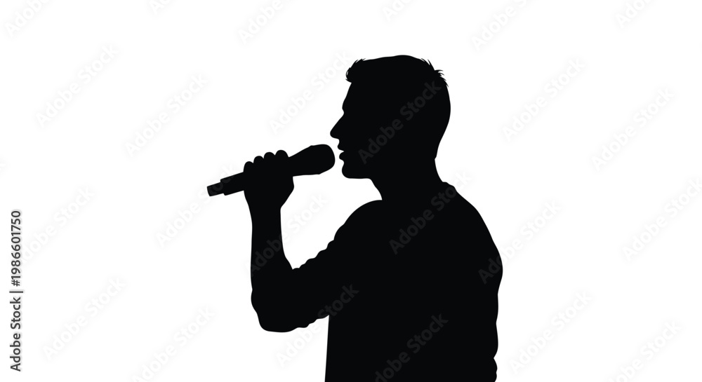Fototapeta premium Silhouette of a man singing into a microphone vector graphic illustration
