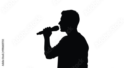 Silhouette of a man singing into a microphone vector graphic illustration