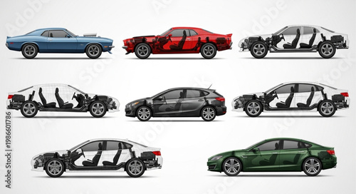 Collection of various cars with different paint jobs and designs.