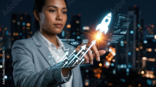 rocket, layout, laptop, screen, digital, illustration, up, flat, start, business, innovation, projectile, promoting with digital, layout, up