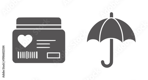 Gray heart card and umbrella white barcode