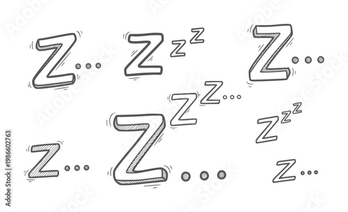Hand drawn sleeping Zs with dots and small Zs indicating sleep snoring dreaming rest