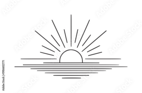 Minimalist sunrise over horizontal lines representing water