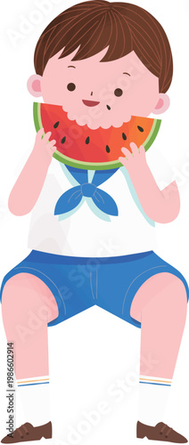 Schoolboy Eating Watermelon
