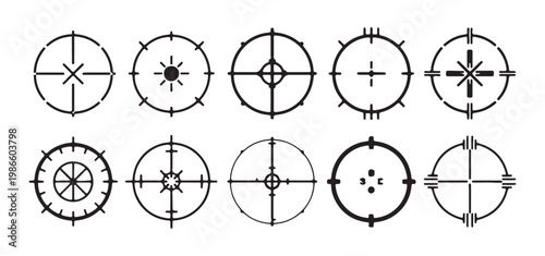 Crosshair collection with various sight styles including hunting scope sniper reticles and tactical targeting aims.
