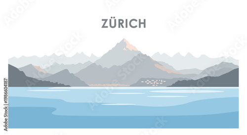 Zurich Skyline Landscape with Lake and Mountains