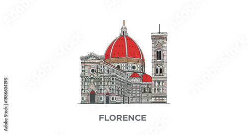 Florence Cathedral And Giotto's Campanile In Hand Drawn Style