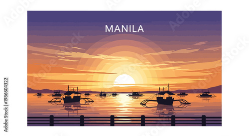 Manila Bay Sunset with Bangka Boats