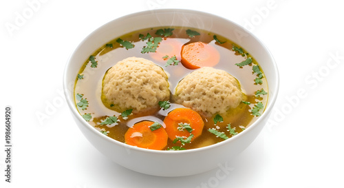 Traditional Jewish matzo ball soup bowl.