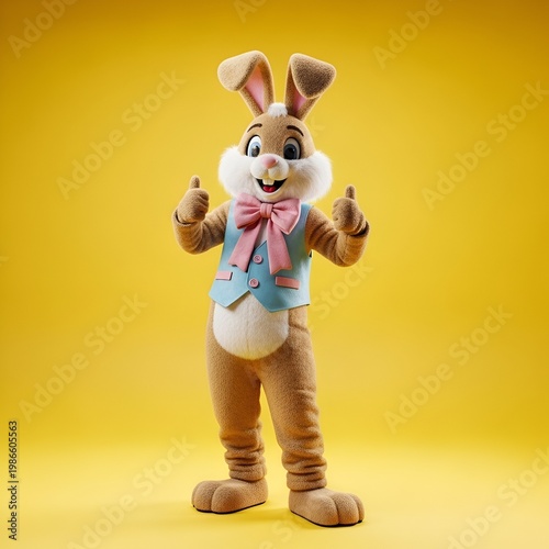 Easter Bunny Mascot Character Giving Thumbs Up.
