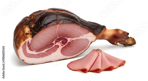 Glazed ham with sliced portions served.