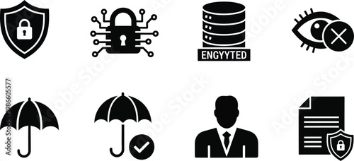 Security and protection icons a collection of black glyph symbols representing safety
