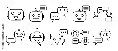 chatbot icon set outline illustration contain chat, support, assistant, service, communication, ai, robot