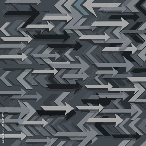 A complex pattern of arrows in various shades of gray
