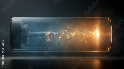 Energy Symphony: An abstract depiction of a battery cell illuminating with radiant energy, symbolizing power and innovation.