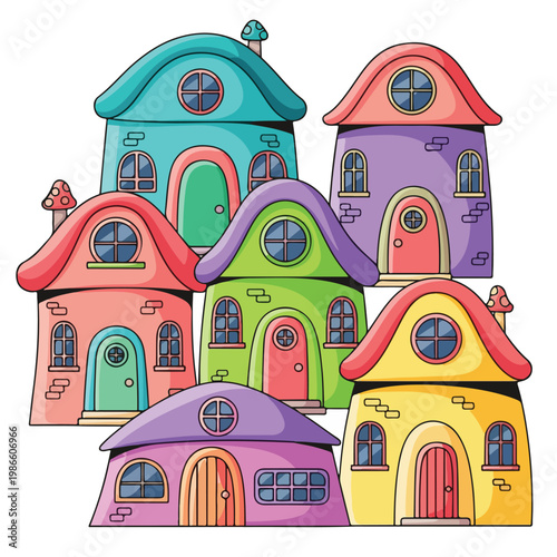 A group of colorful cartoon houses