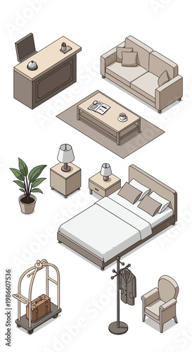 Isometric Hotel Room Layout Plan for Interior Visualization