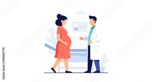 Pregnancy Checkup Doctor Consults with Expectant Mother in a Medical Clinic