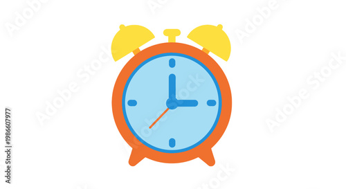 Vibrant cartoon alarm clock icon set to three o'clock, symbolizing morning wake-up and the concept of time management and schedules