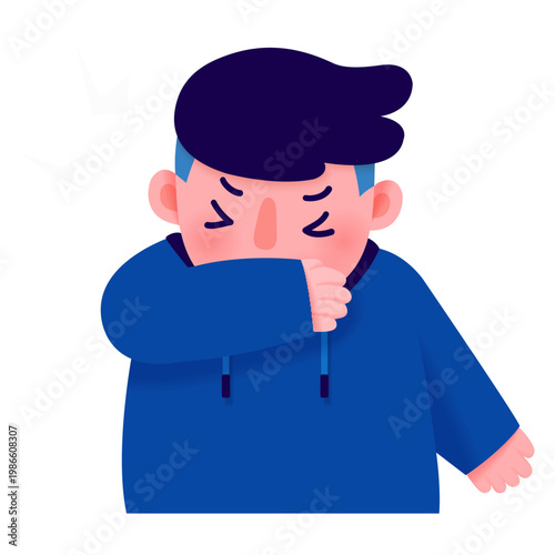 Teenager sneezing into elbow