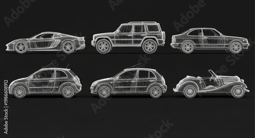 Collection of diverse car silhouettes and outlines.