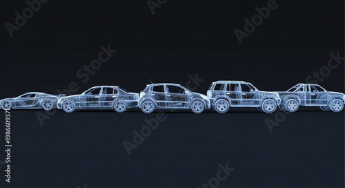 Diverse collection of car silhouettes in a row.