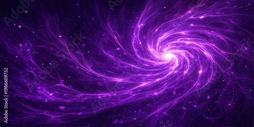 Abstract purple galaxy swirl background with glowing cosmic particles and dynamic light motion
