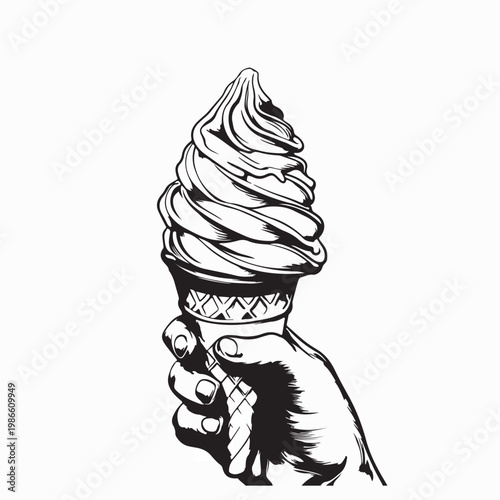 Hand Holding Ice Cream Cone Vector Design On White Background