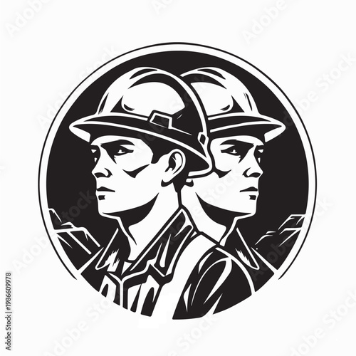 Coal Mining Workers Logo Vector Illustration Isolated On White Background