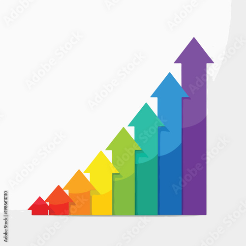 A rainbow-colored arrow graph ascending on a white background