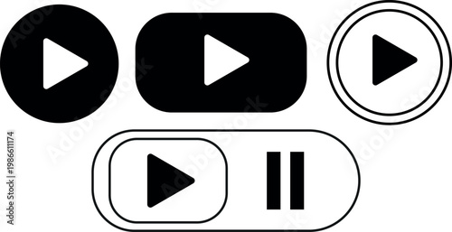 Media Player Control Icons Set Play Pause Button Flat Vector Collection