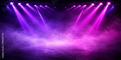 Purple stage lights with smoke dramatic concert lighting background