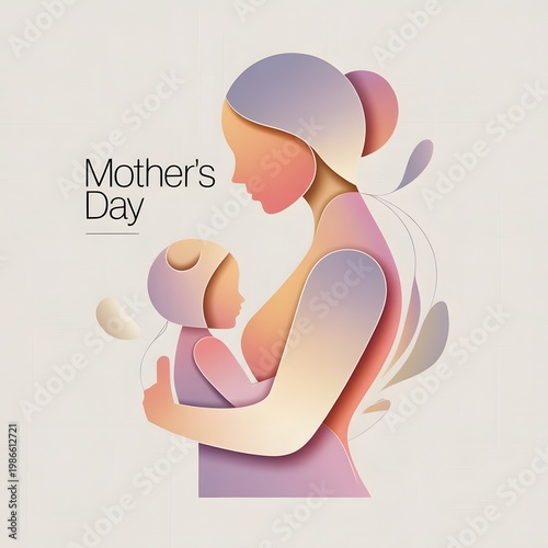 Modern abstract mother and child illustration pastel shapes Mother’s Day greeting
