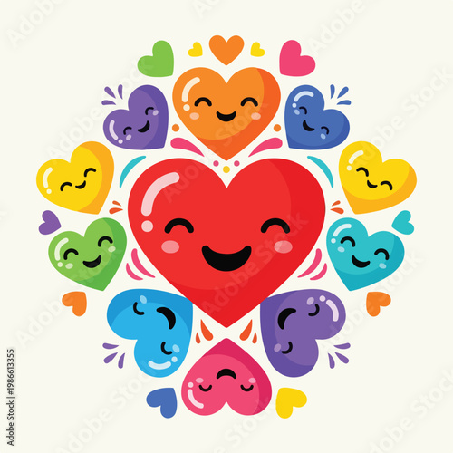 A large red heart surrounded by smaller colorful hearts (3)